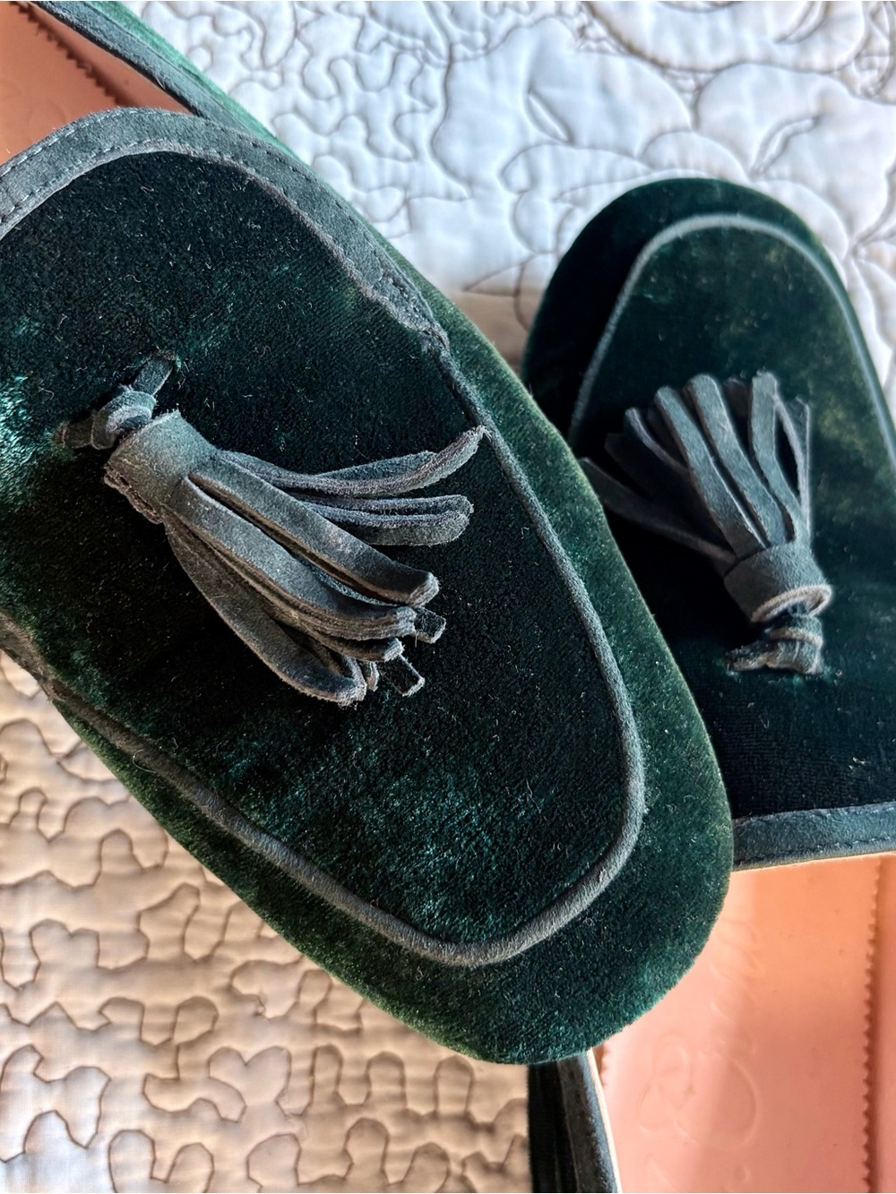 J.Crew Marie Velvet Tassel Loafers Dark Green Slip-On Flats Leather Sole Sz 9🧡 - Picture 6 of 11